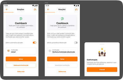 Estudo de interface e telas de suporte para o fluxo de caridade